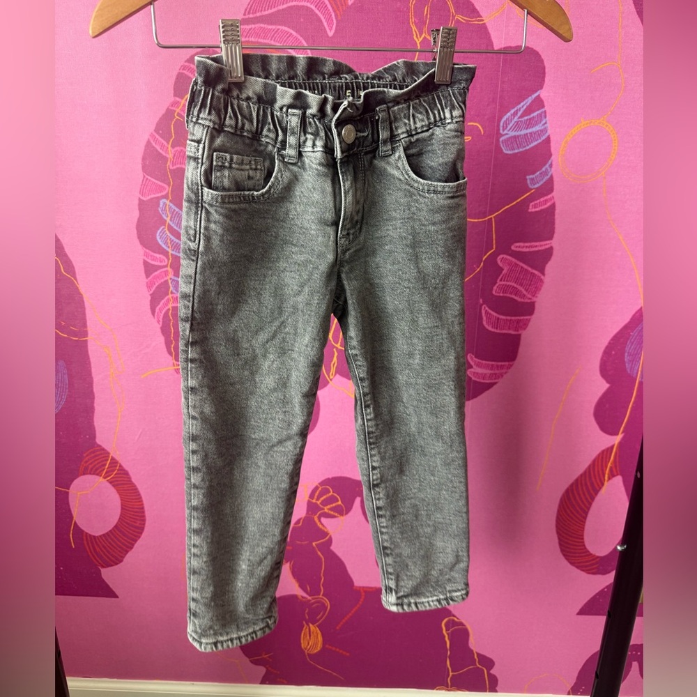 Kids' Washed Black Elastic Waist Denim Pants